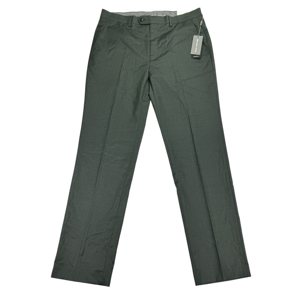 Michael Kors Mens Malone Classic Fit Wool Stretch Suit Pants Olive Green 34x32